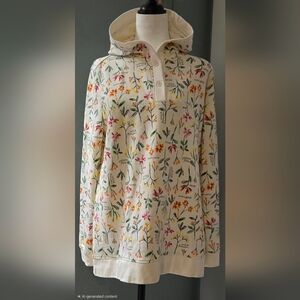 Lands End Serious Sweats Floral Hoodie Size MED Chest Measure 40 Inches